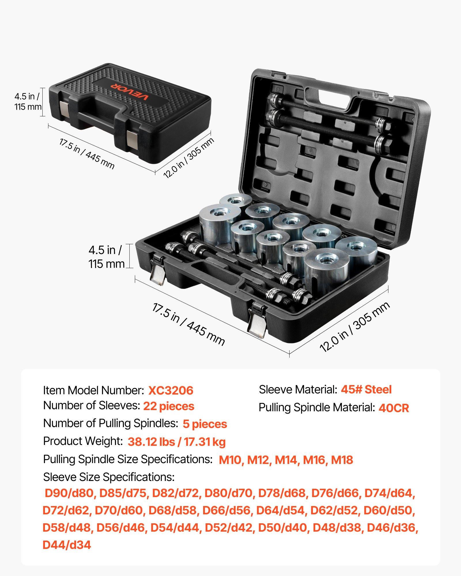 VEVOR Pull and Press Sleeve Kit, 27 PCS, Steel Bush Removal Insertion Sleeve Tools with Carrying Case, Compatible with LCV and HGV Engines, for Removing and Installing Bushings, Bearings, and Seals VEVOR Pull and Press Sleeve Kit, 27 PCS, Steel Bush Removal Insertion Sleeve Tools with Carrying Case, Compatible with LCV and HGV Engines, for Removing and Installing Bushings, Bearings, and Seals