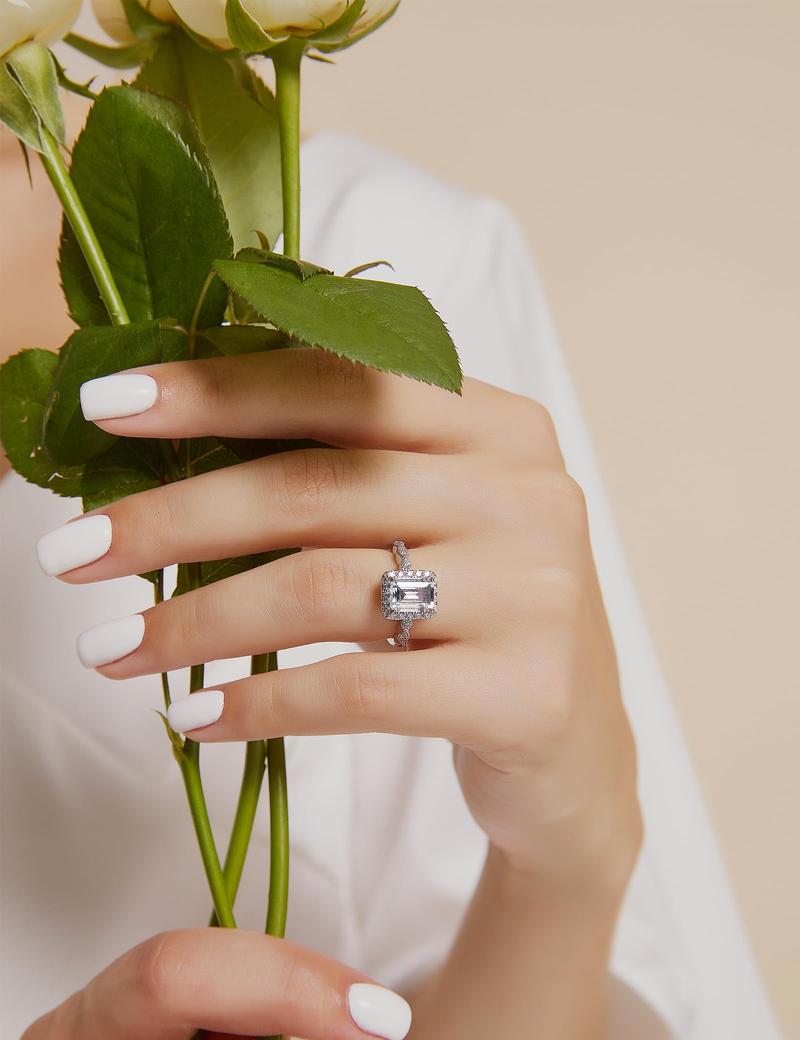 EAMTI 2CT 925 Sterling Silver Bridal Ring Sets Emerald Cut CZ Promise Rings Marquise Wedding Bands for Women