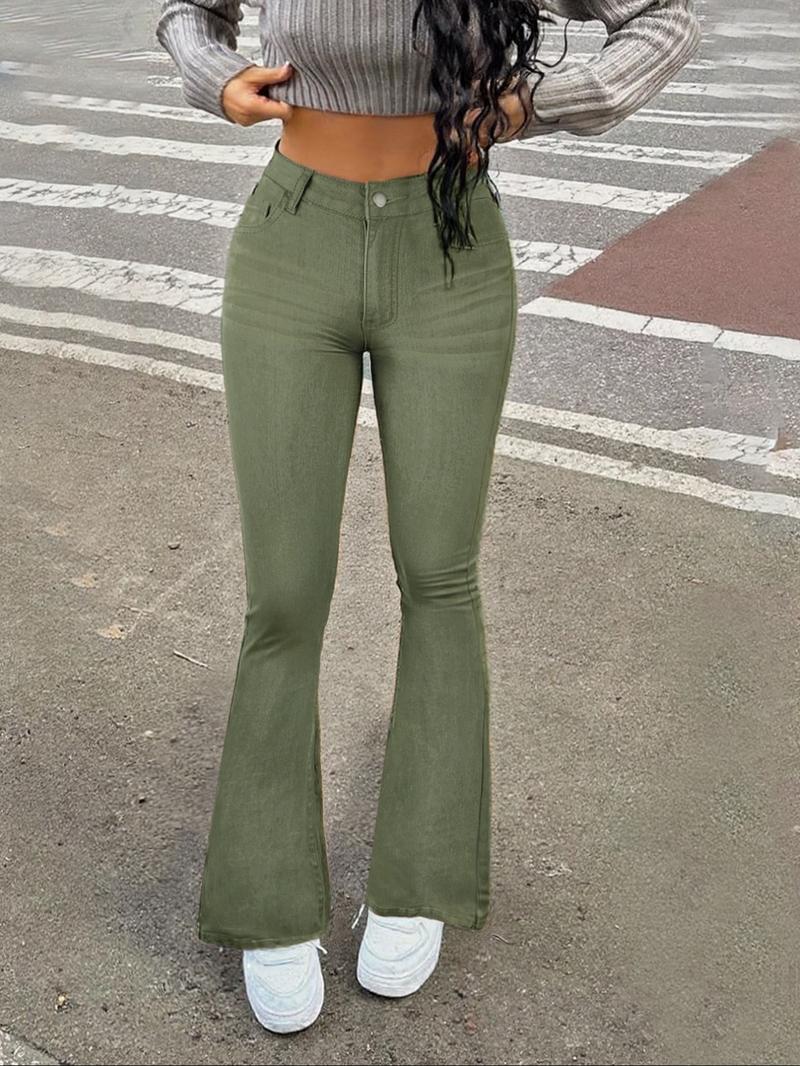 Autumn women's mid-rise washed stretch skinny flared jeans, hip-lifting slim flared pants, Christmas atmosphere wear