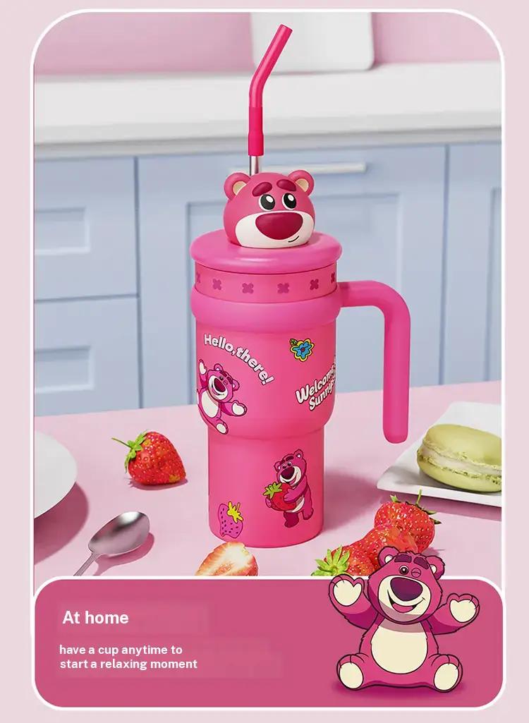 Disney Series Large Capacity lce King Cup Zootopia Strawberry Bear Stitch Design Insulated Tumbler Straw Cup Bottle with Handle Portable Holiday Halloween Christmas Ideal Gift for Kids Students Office Coffee Drinks Storage Valentine Gift for Girlfriends