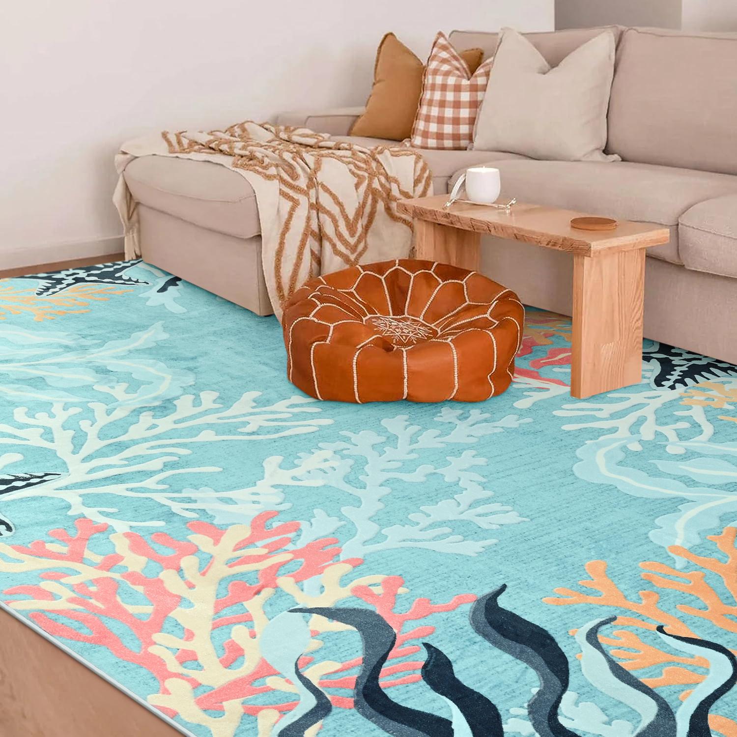 Lochas Floral Washable Living Room Area Rug ,Non-Slip Low-Pile Rugs for Entryway, Throw Small Stain Resistant Kitchen Rugs, Print Carpet for Office, Bedroom, Laundry Room, Nursery, Home Decor