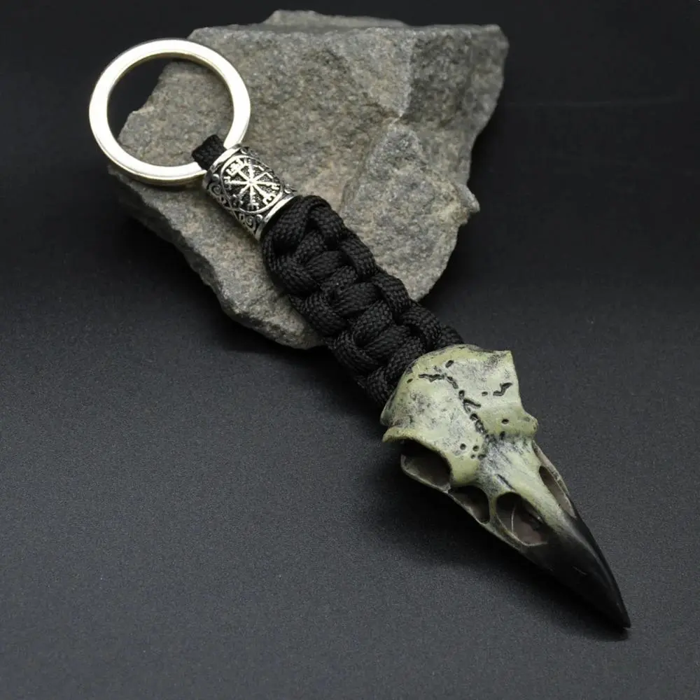 Norse Viking Unisex Paracord Rope Keychain, Crow Skull Pendant, Eagle Head Keyring, Pirate Theme Valknut Rune Amulet, Odin-Inspired Costume Jewelry Gift, Eagle Head Keychain