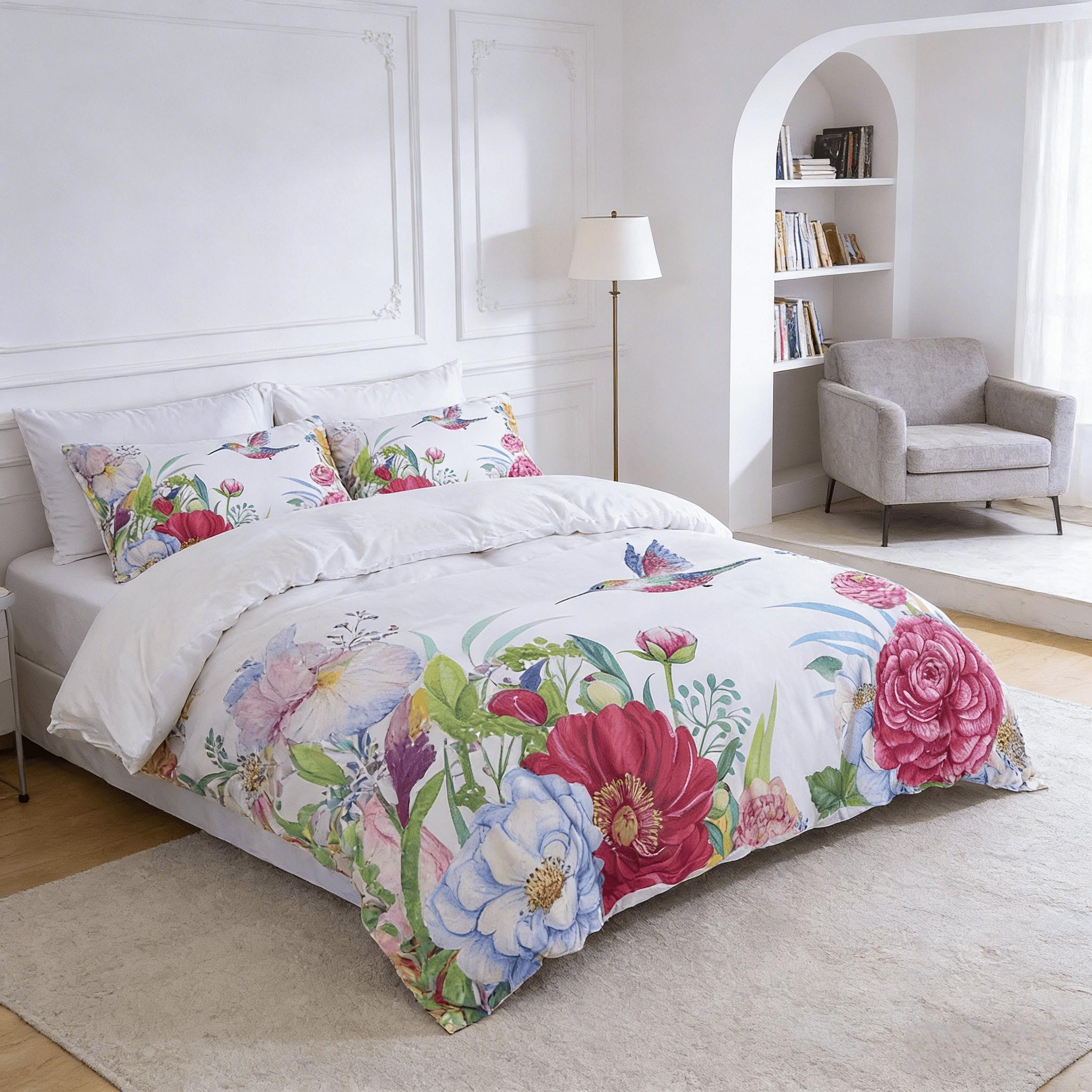 3pcs Plant Flower Hummingbird Bedding Set, Includes 1 Duvet Cover + 2 Pillowcases, Comfortable Sleep, Durable Material, Perfect Gift for Dorm Room