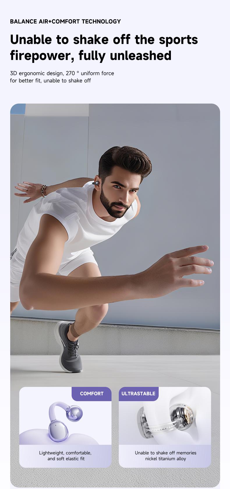 C7 Ultra Bluetooth 6.0 Wireless Clip Earbuds , with smart touchscreen, sports waterproof & sweatproof design for music and calls