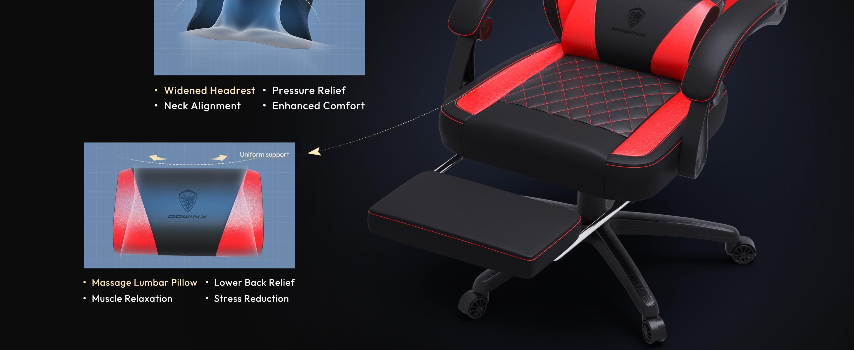 Dowinx Gaming Chair,waist massage and foot pedals for adults，pocket spring pad, ergonomic computer chair,high back gaming chair leather office gaming 300 lb