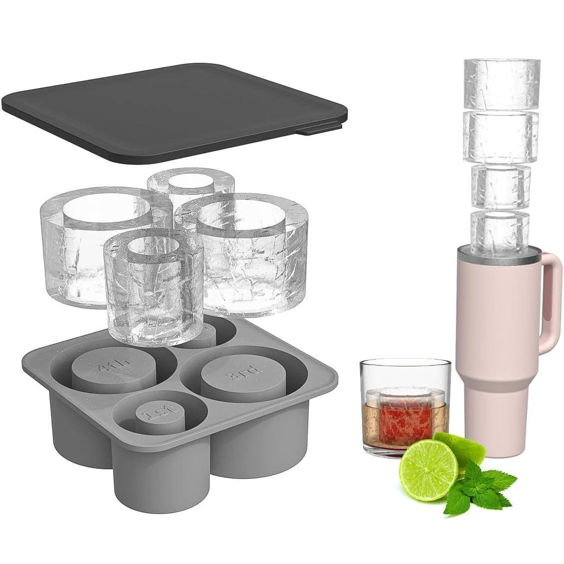 1PC Stanley silicone ice tray, 4-panel covered easy to release ice cube mold, large capacity water cup accessories for coffee, cocktails, and cold drinks enthusiasts, Stanley ice cream cup accessories