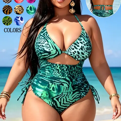 New European Style Plus Size Sexy Hollow Out Back Tie One-Piece Swimsuit, Hollow Out Swimwear, Holiday Fashion, Summer Leisure, Beach Vacation, Cutout Front Swimsuit