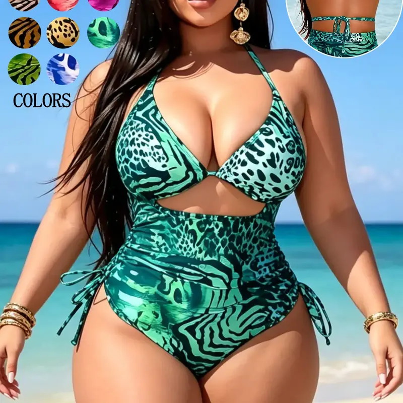 New European Style Plus Size Sexy Hollow Out Back Tie One-Piece Swimsuit, Hollow Out Swimwear, Holiday Fashion, Summer Leisure, Beach Vacation, Cutout Front Swimsuit
