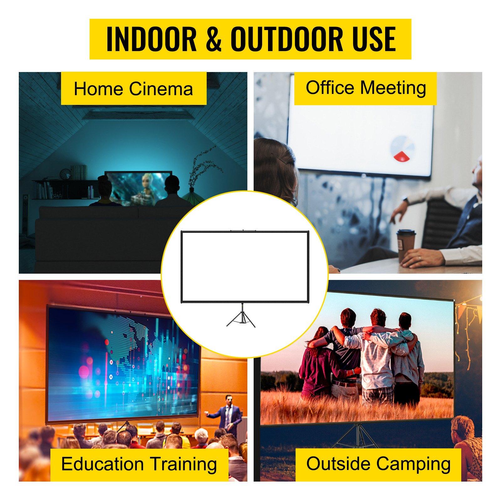 fathersdaygift  VEVOR Tripod Projector Screen with Stand 80 inch 16: 9 4K HD Projection Screen Stand Wrinkle-Free Height Adjustable Portable Screen for Projector Indoor Outdoor for Movie, Home Cinema, Gaming, Office