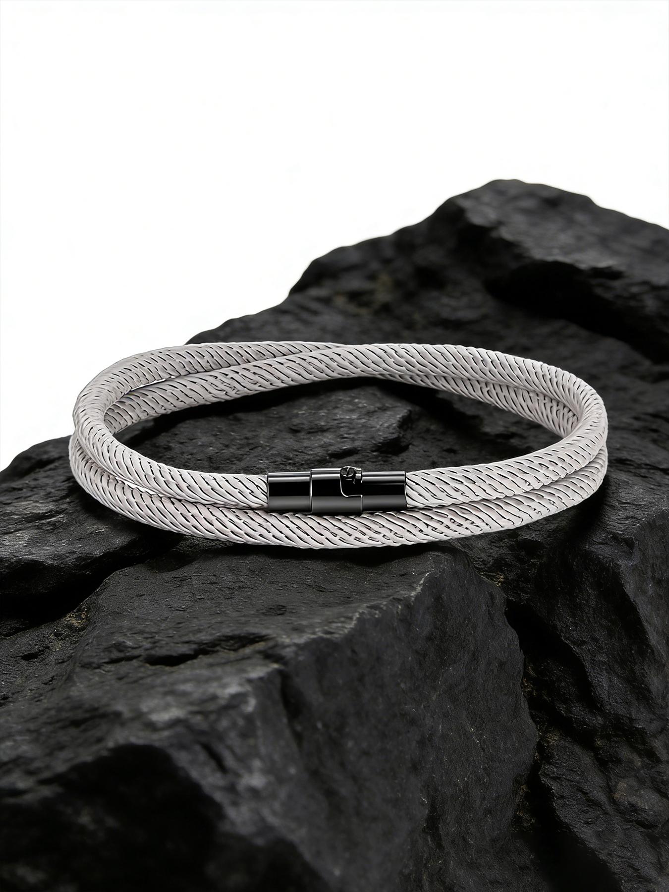 1pc Men's Minimalist Braided Rope Bracelet, Magnetic Clasp, Waterproof & Durable Wristband, Ideal for Everyday Wear & Gifting, Perfect Boyfriend & Father's Day Gift