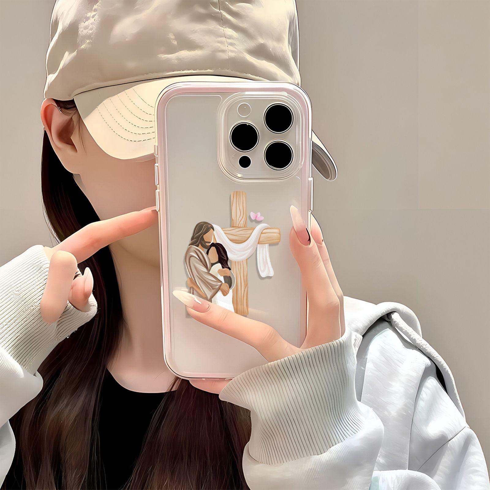 Creative Jesus Cross iPhone Case, Transparent Tpu Full Cover, Religious Design, Fits iPhone 17/16/15/14/13/12/11, Gift Idea