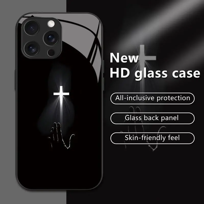 Hope Light Cross Phone Case, High-Definition Glass Full Protective Cover with Comfortable Touch for iPhone 17 ProMax,16 Plus,15,14,13,12,11 & Samsung Galaxy S21-S25,A52-A55,A14-A16,A23-A26,A32,A34-A36, Mobile Phone Accessories HM20
