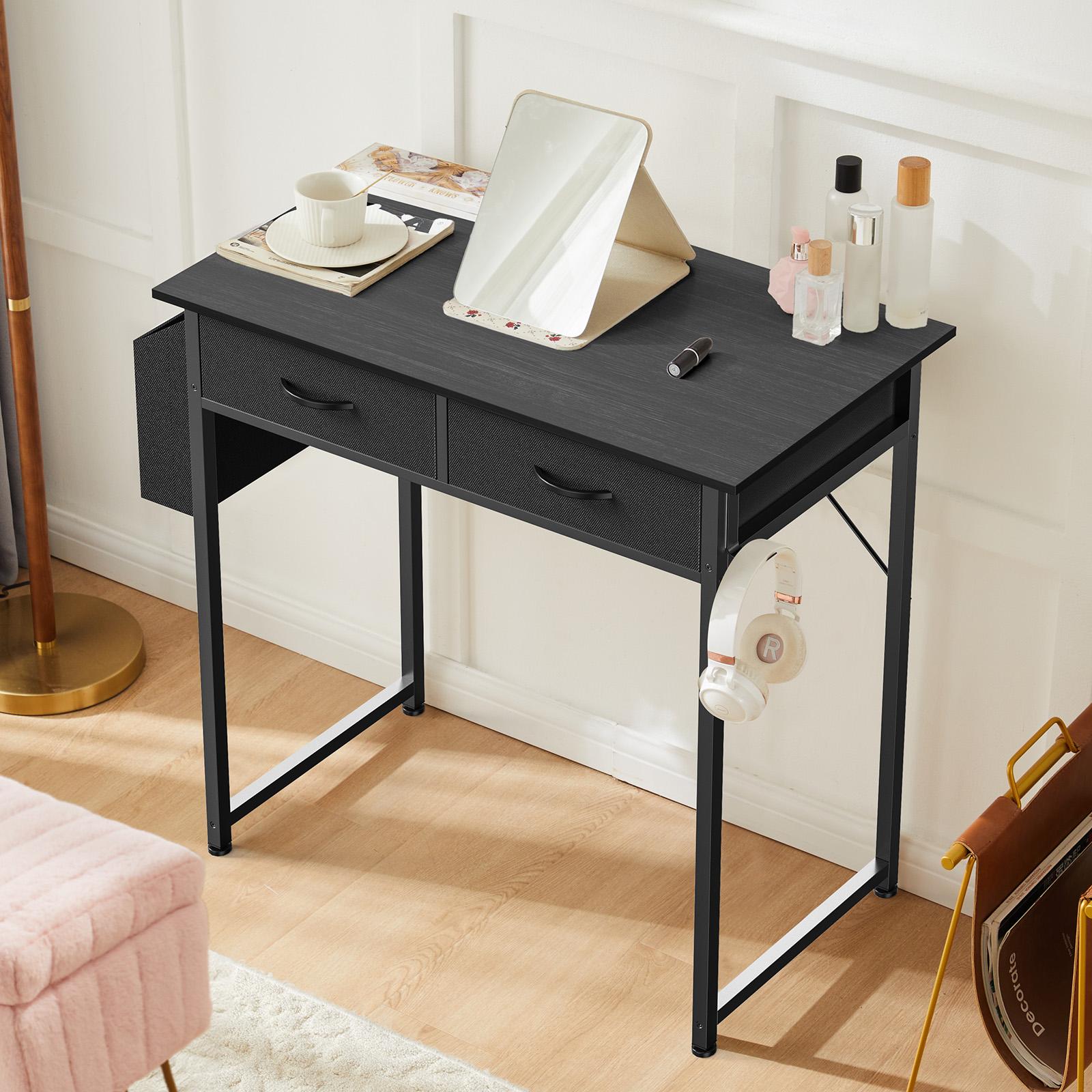 Black Computer Desk w/ Storage Drawers - 32x15.7 Inch Office Desk, 2-Tier Drawer, Modern Design for Home, Bedroom, Study