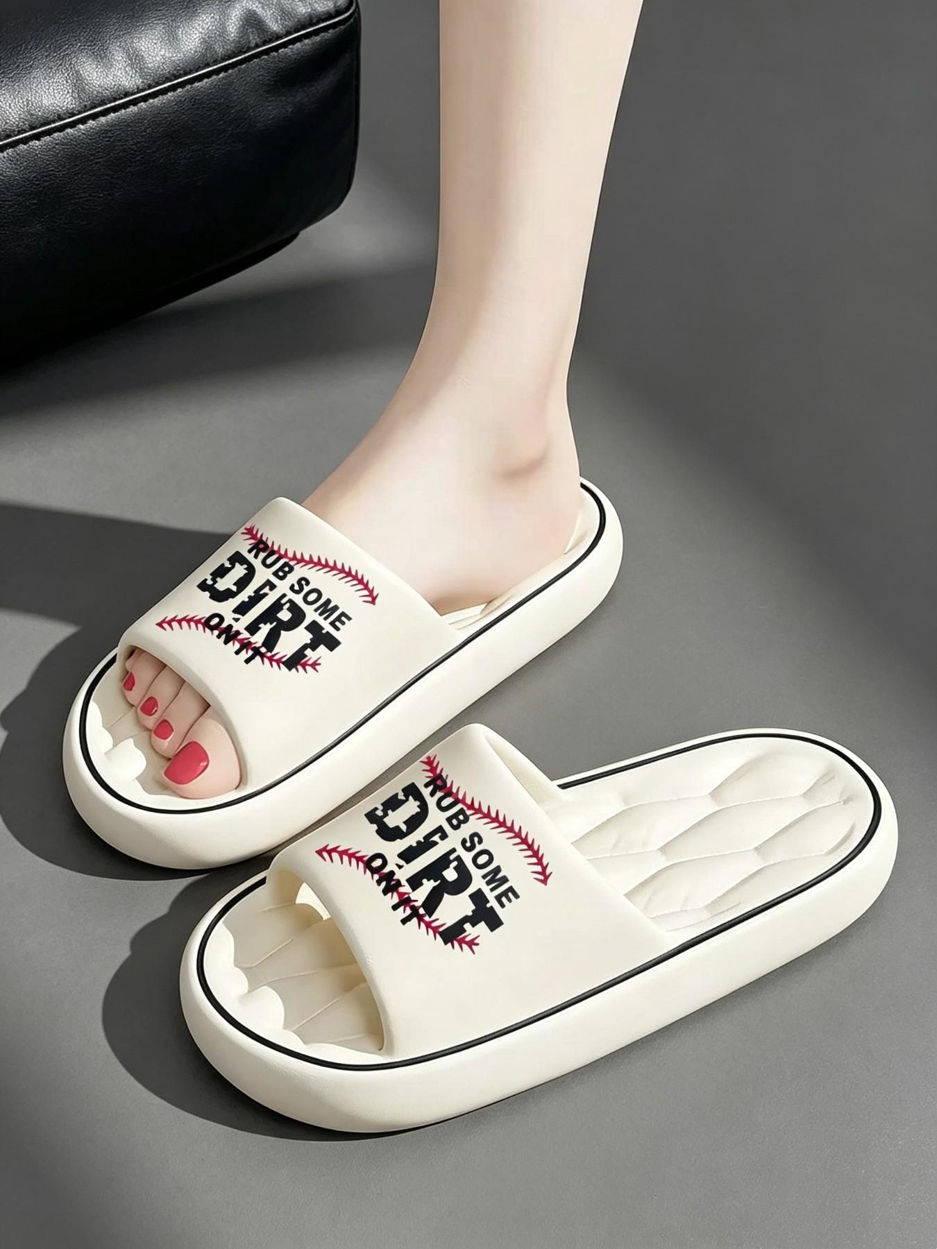 Unisex Baseball Print Pillow Slides, Non-Slip Eva Cloud, Fashionable Soft Slippers, Indoor Outdoor Casual Home Shoes, Runs Small, Size Up One Size