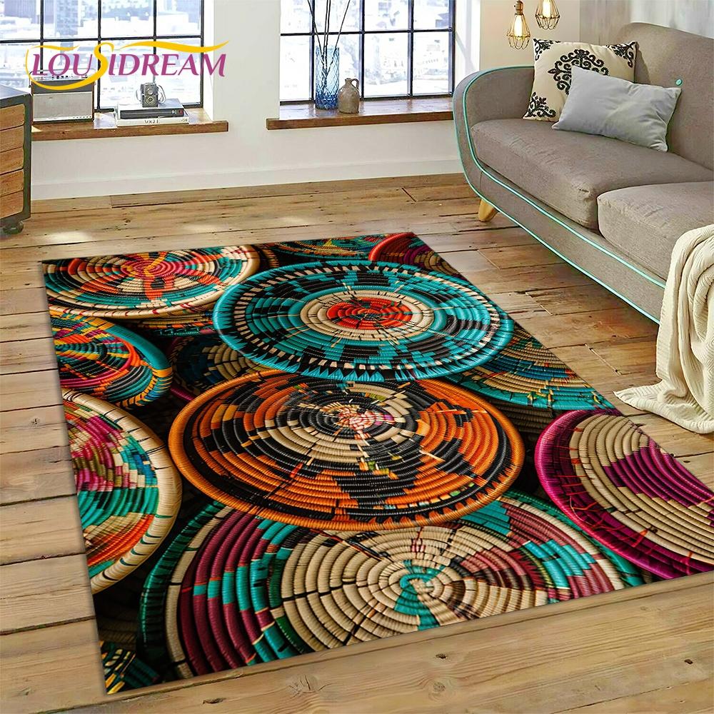 Colorful Crochet Mandala Flannel Area Rug - Boho Ethnic Woven Pattern Print Soft Mat for Living Room, Non-Slip Bohemian Home Decor #BohoMandalaRug #ColorfulCrochetMat #EthnicHomeDecor #2DWovenCarpet #NonSlipFlannelRug