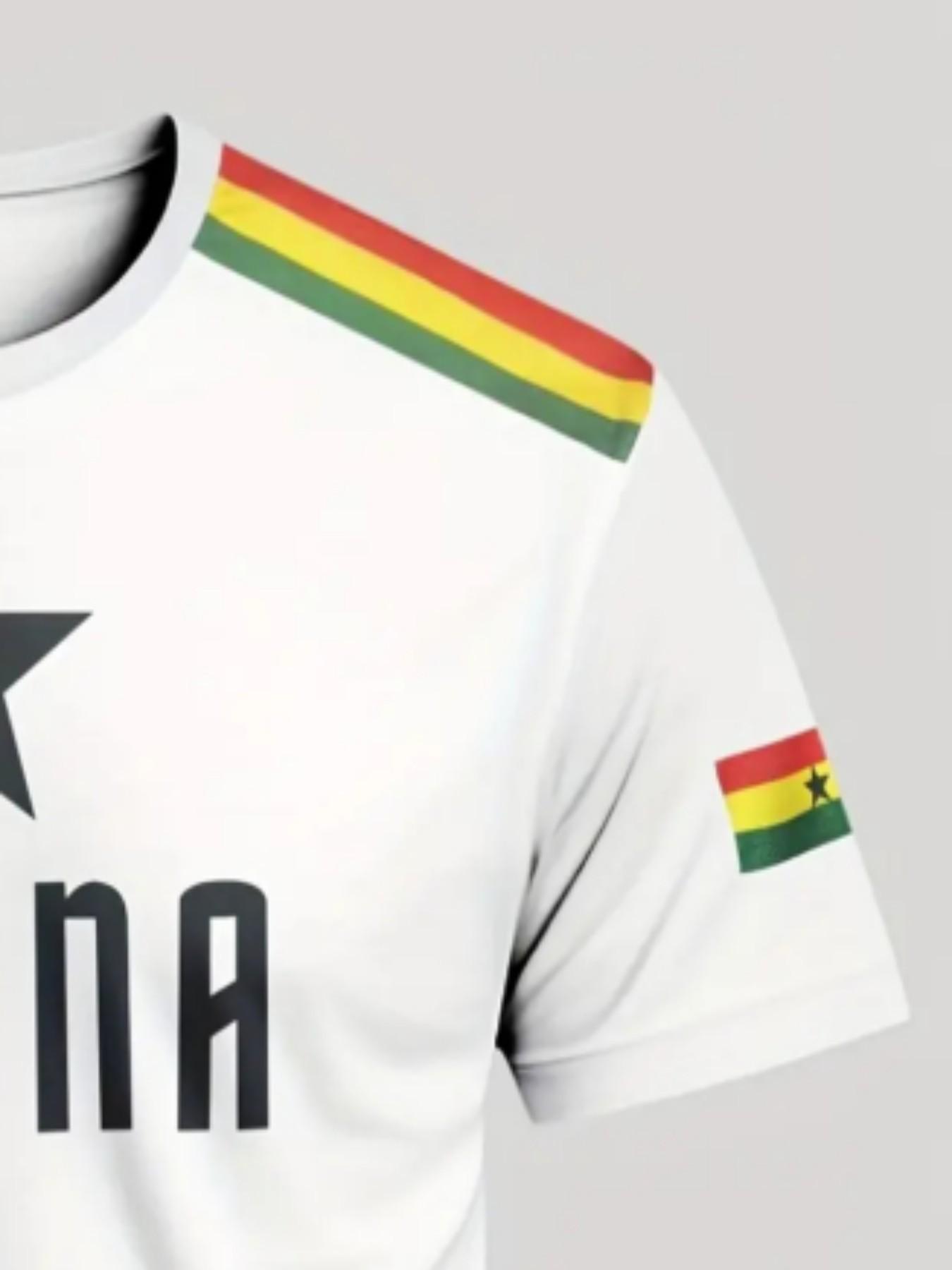 Men's Ghana Stars Football T-Shirt, Ghana National Team Street Style Round Neck Short Sleeve Top, Sporty Loose-Fit Geometric Pattern