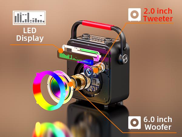 Karaoke Machine 2 Wireless Microphones, Portable Bluetooth Speaker w/PA System for Adults & Kids with LED Lights, Bass/Treble Adjustment, Supports REC/TWS/FM/AUX/USB/IF Card for Party