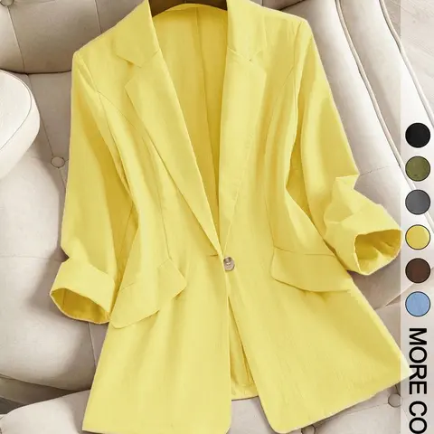 Women's Single Button Blazer Jacket, Casual Blazers, Rolled Hem Three-Quarter Sleeve Casual Top, Stylish Office Wear, Comfortable Daily