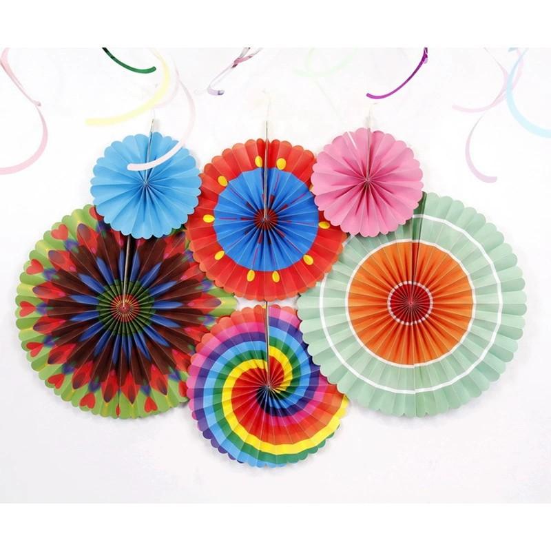 6pcs/set Background Wall Decoration Paper Fan Flowers, Store Opening Backdrop, Birthday Party Decorations, Independence Day Festival Hangings
