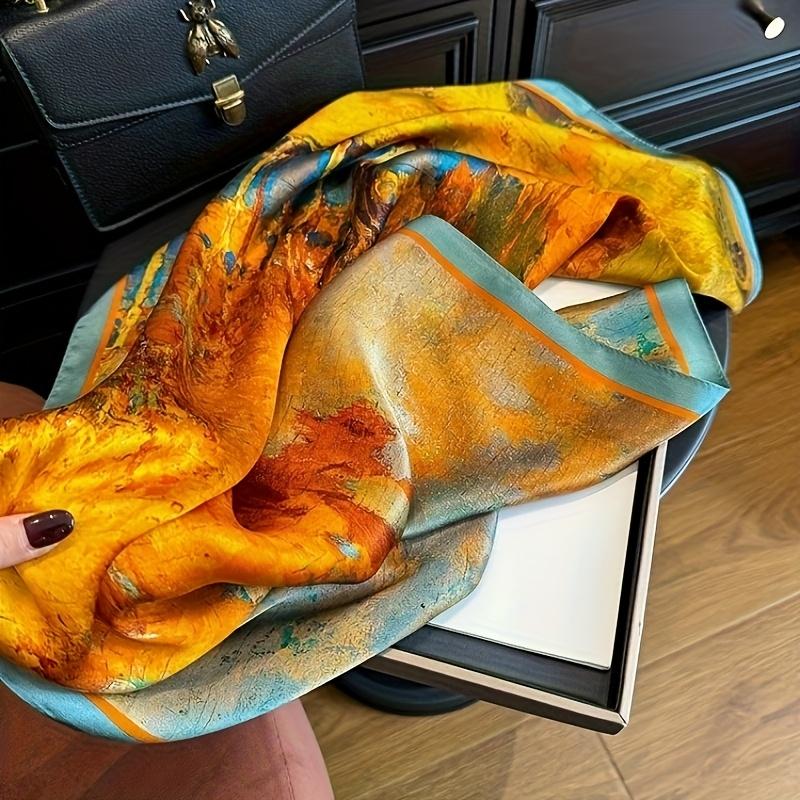 Women's 100% Silk Scarf - Lightweight and breathable, featuring a vibrant autumn leaf pattern, the long shawl is ideal for stylish layering, a great gift for mom, and a versatile and elegant accessory
