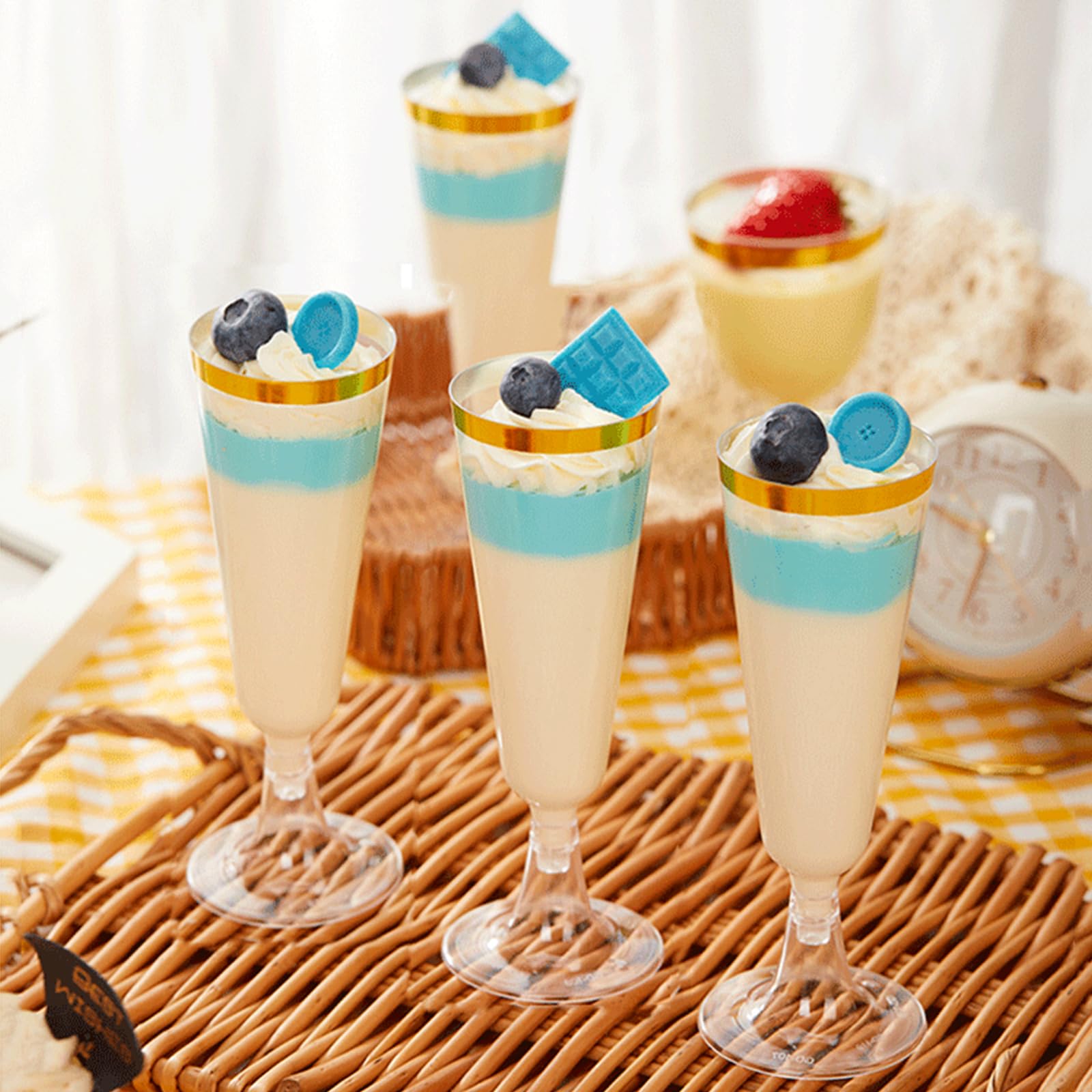 100Pcs 5oz Plastic Champagne Flutes, Disposable Plastic Wine Mimosa Glasses Assemble Plastic Champagne Cup for Party Wedding Cocktail Cup