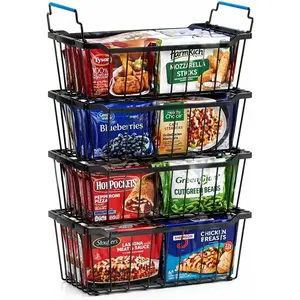 Freezer Organizer Bins , 4 Pack Stackable Baskets for 5-7 Cu.FT Chest Freezer, Sort Frozen Meats and Food, Black