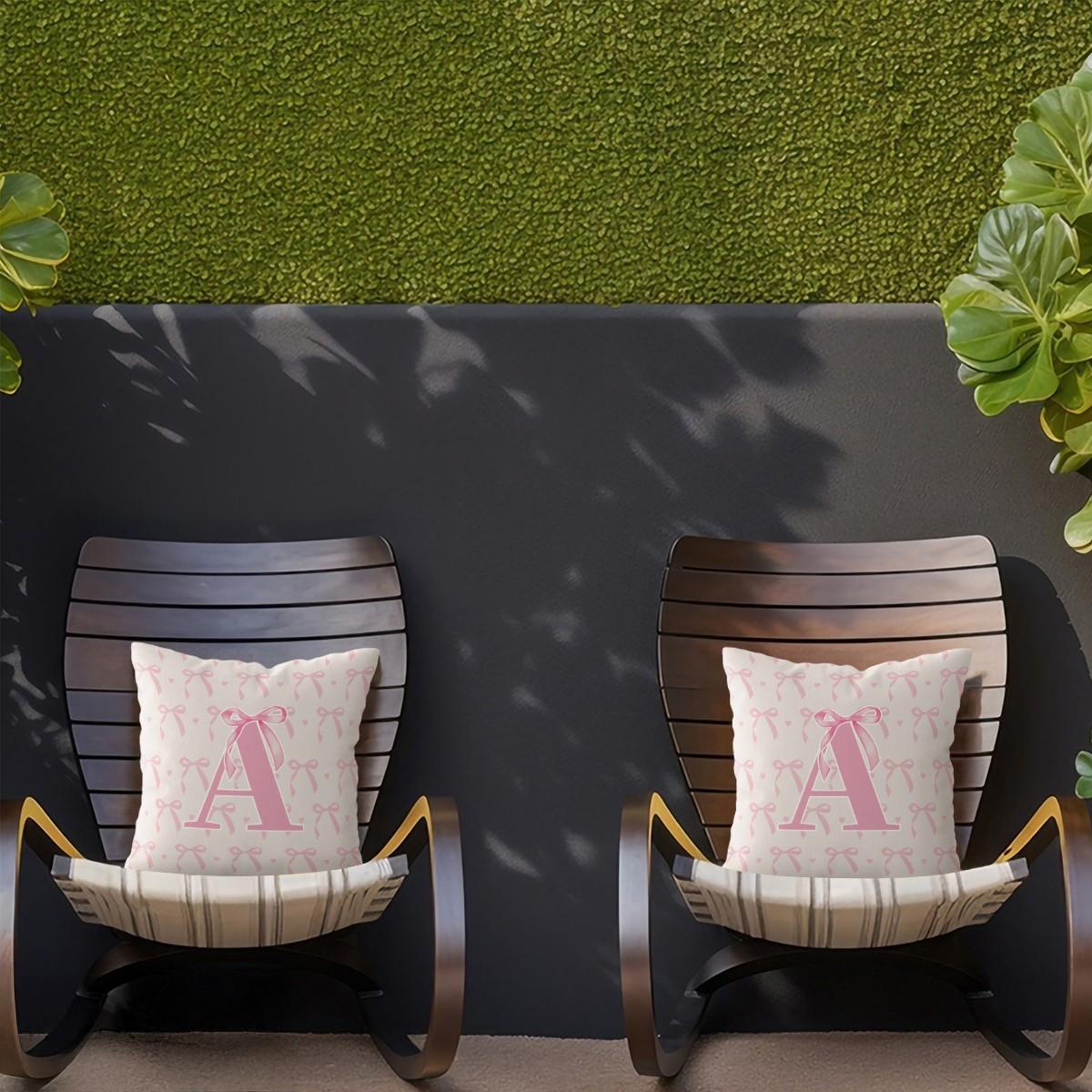 Pink Romantic Ballet Bow Full Alphabet Initial Throw Pillow with Insert, Coquette Aesthetic Decorative Pillow for Sofa, Bay Window, Patio, Cafe, All Season Use, Back Support Cushion, Ideal Housewarming Birthday Christmas Gift