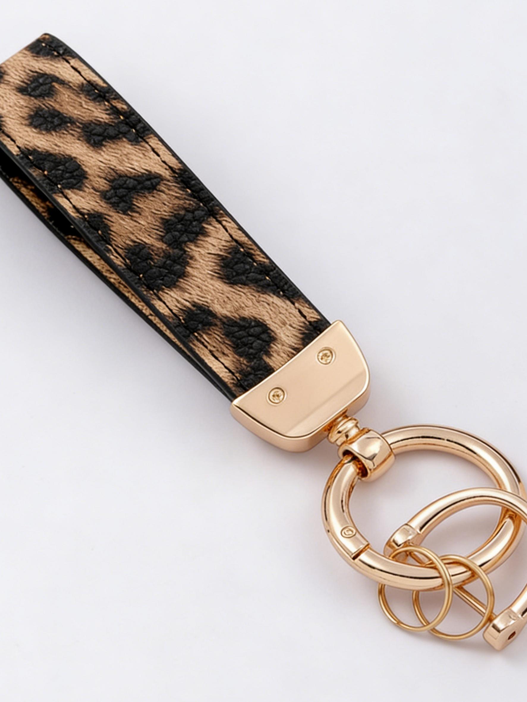 Leopard Print Zinc Alloy Car Keychain, Scratch-Resistant Wear-Resistant Fade-Proof, Unisex Hanging Decor, Multi-Scene Use