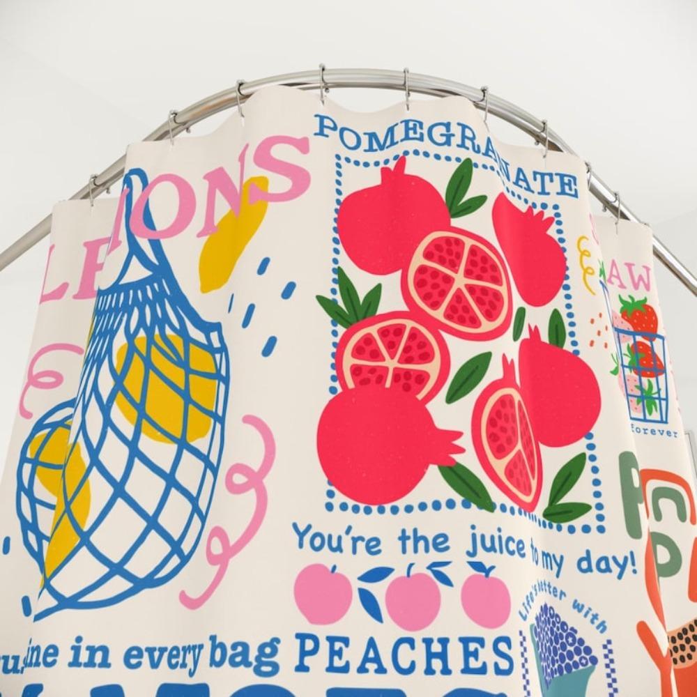 Fruit Shower Curtain Tomato Shower Curtain Unique Bathroom Decor Housewarming Lemon Farmer's Market Strawberry Oranges Blueberry Papaya