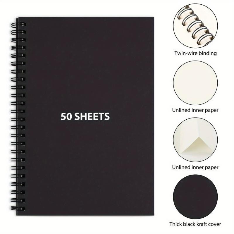 2-Pack Blank Spiral Notebook Set, Kraft Paper Soft Cover Journal, Sketchbook Diary, Student Office Travel Supplies