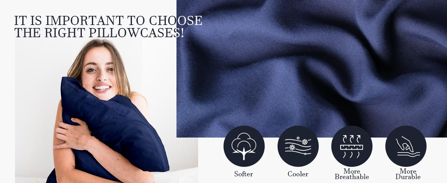 100% Natural Bamboo Linen Pillowcases 2Pcs, Breathable Pillow Covers with Envelope Closure,temperature regulating, Skin-friendly, Christmas gift idea