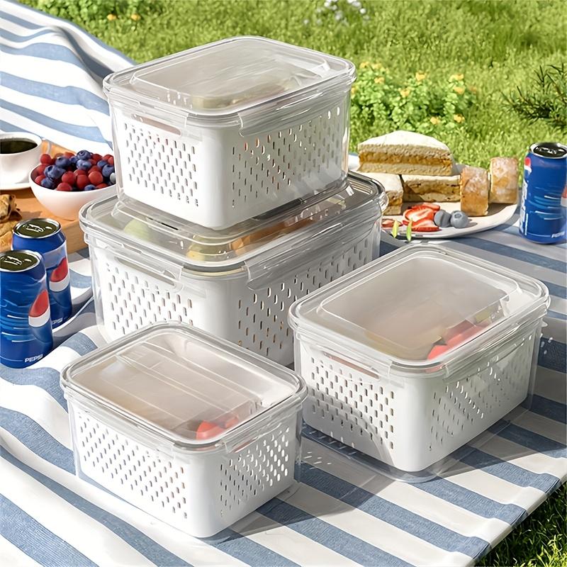 3Piece Plastic Food Storage Containers Set with Lids and Strainers Airtight Leakproof Freezer Safe Fridge Storage Container Reusable Food Storage for Fruit Vegetable Meal Prep Kitchen Organization