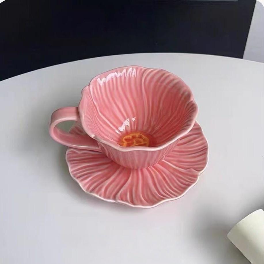 Elegant Coffee Cup Set for Women, Unique Design Ceramic Espresso Cups & Saucers, Perfect Gift for Afternoon Tea, Ceramic Matcha Set