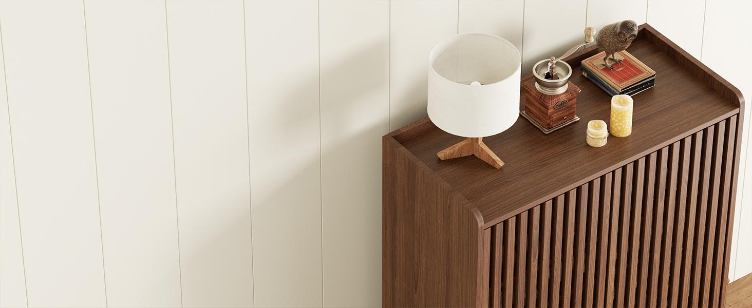 Vabches 6-Tier Shoe Cabinet with Grille Doors, Large Wooden Shoe Storage Cabinet with Adjustable Shelves, Mid-Centery Freestanding Shoe Organizer Cabinet for Entryway, Hallway