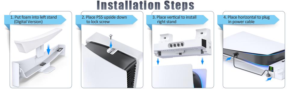 PS5 Horizontal Stand and Cooling Station with 3-Level Cooling Fan, Dual PS5 Controller Charging Base for Playstation 5 Controller, PS5 Console Accessories PS5 Horizontal Stand and Cooling Station with 3-Level Cooling Fan, Dual PS5 Controller Charging Base for Playstation 5 Controller, PS5 Console Accessories