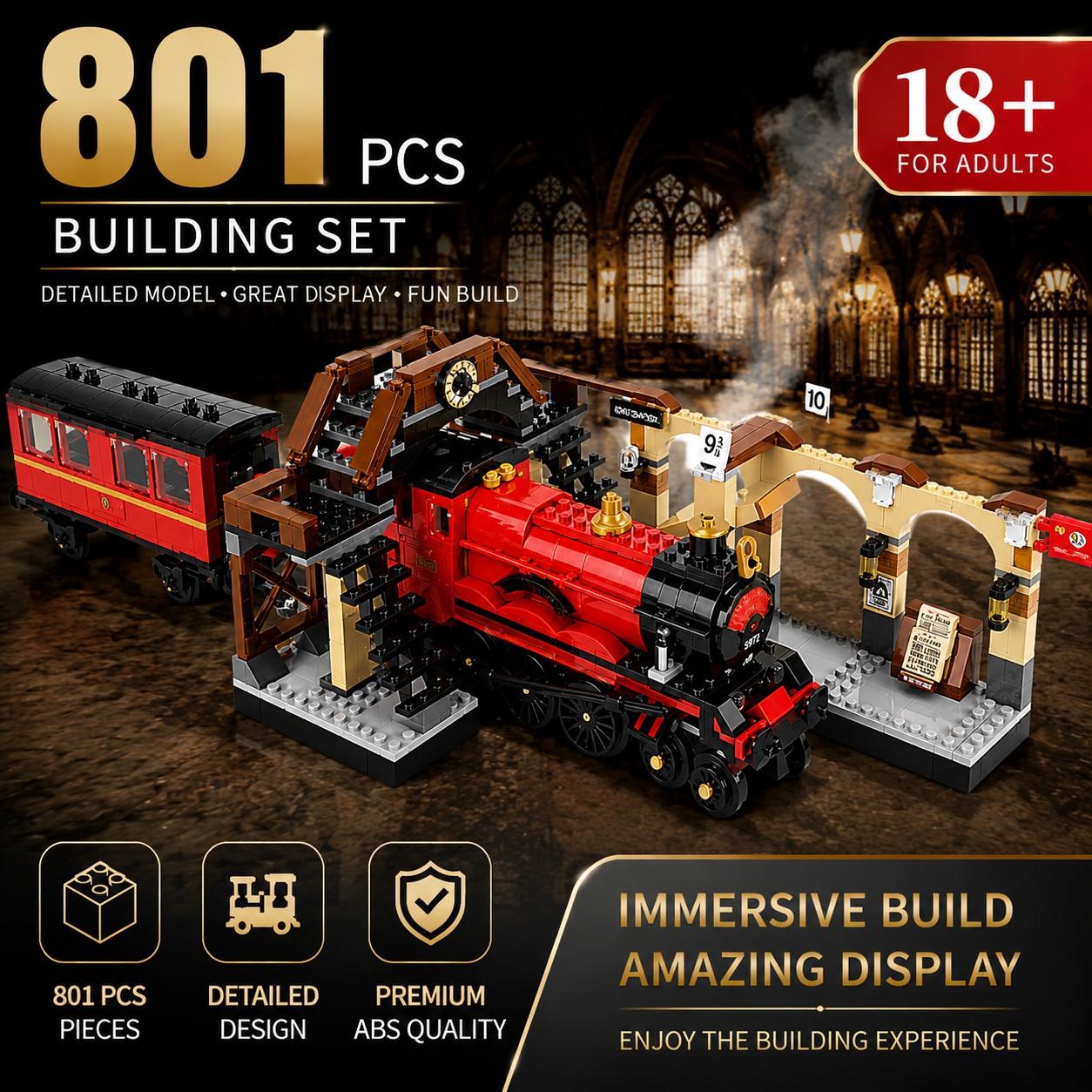 801PCS Classic Steam Train Building Block Set DIY Building Blocks Model Vintage Railway Station Model Kit Building Sets 18+