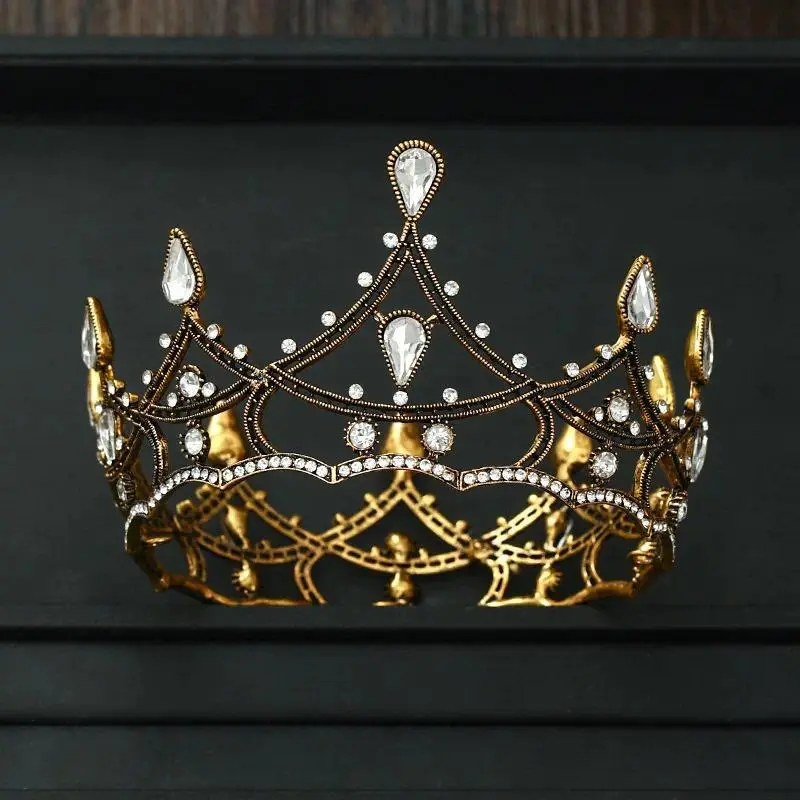 Crystal Rhinestone Round Crown Baroque Vintage Tiara And Crown Women Crown Tiaras Wedding Hair Accessories Bridal Hair Jewelry