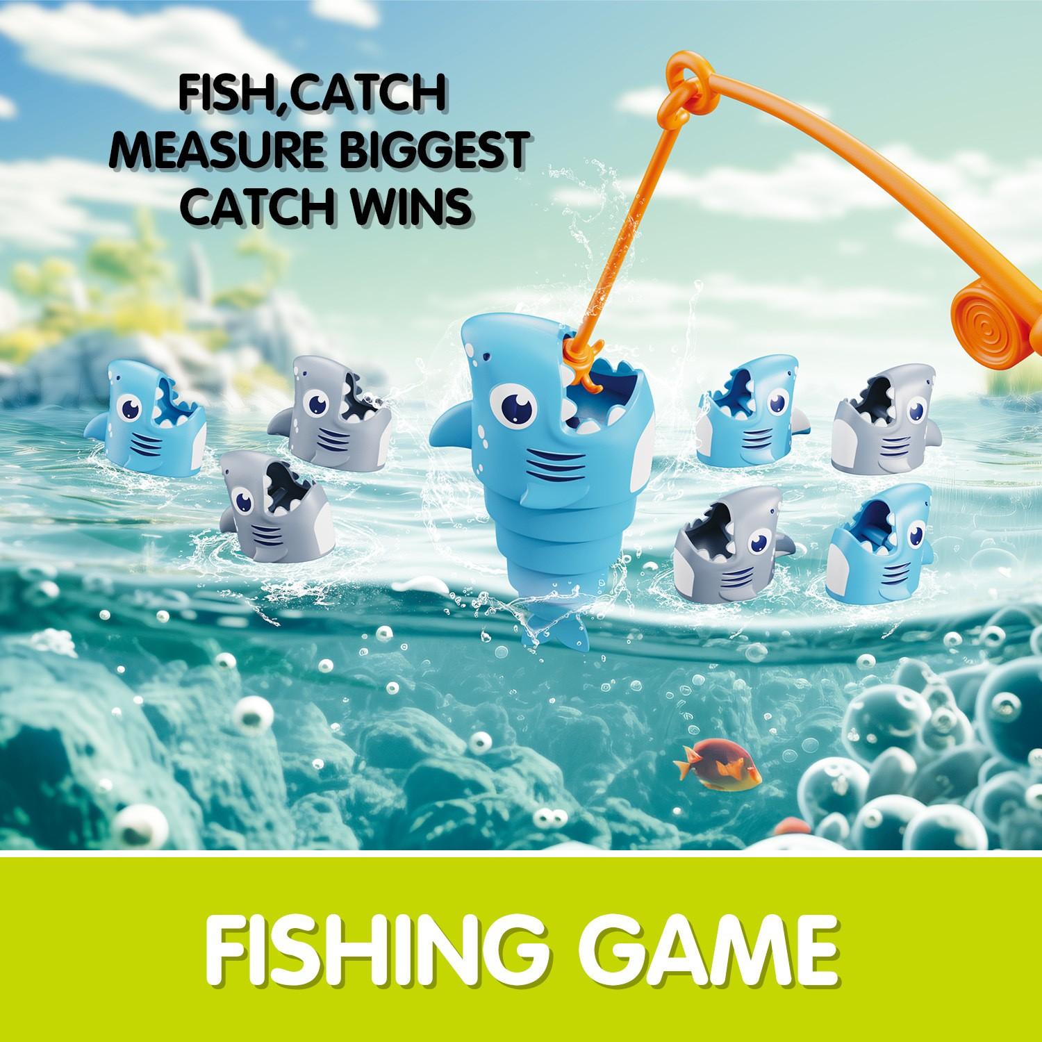 Retractable Shark Fishing Game for Kids Preschool Math Games for 3 Year Old Tabletop Fishing Game with 1 Rods and 8 Surprise Fish Interactive Family Game Preschool Learning Toys