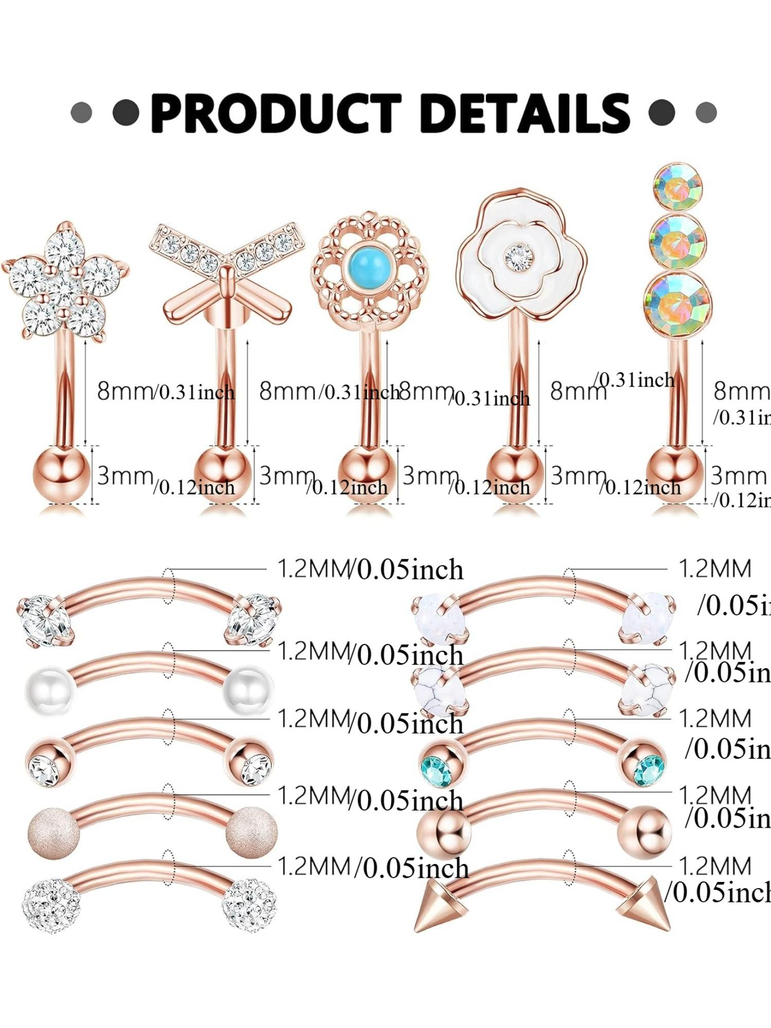 Piercing Jewellery 16G Surgical Steel Curved Barbell Eyebrow Bars Helix Tragus Snug Lip Belly Button Piercing Daith Rook Earrings for Women Men