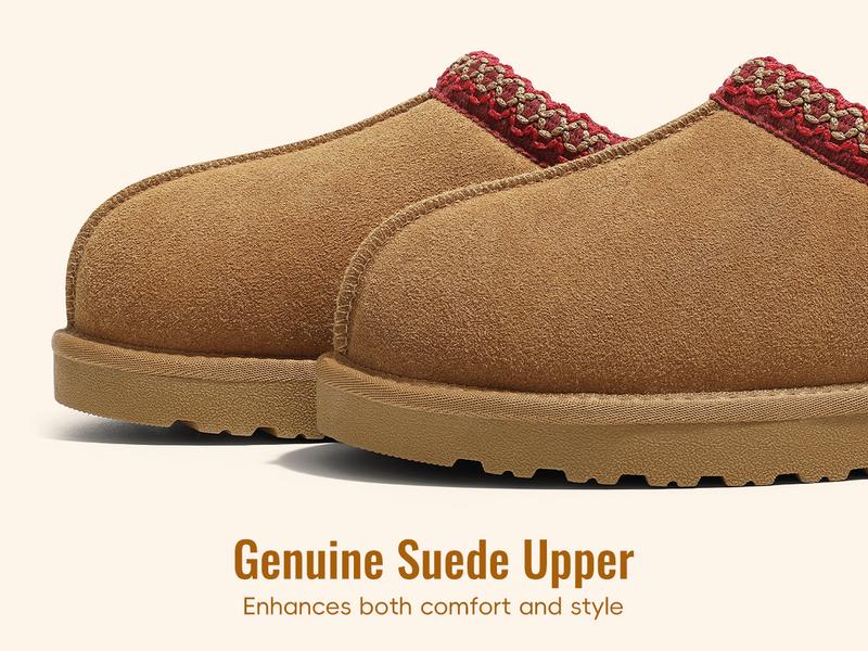 KIDMI Genuine Suede Fuzzy Slippers for Women Classic Braided Mini Boots Winter Warm House Shoes Indoor Outdoor Slip On Fuzzly Slippers with Fluffy Fur Lining Short Ankle Boots