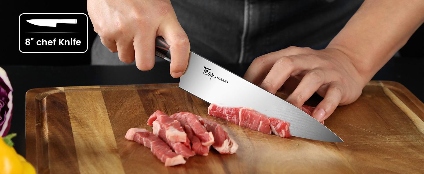 【TikTokShopSpringGlowUp】SYOKAMI Knife Set 7 Piece Japanese Style Kitchen Knife Set With Foldable Magnetic Acacia Wood Block Sharp High Carbon Stainless Steel Knives Set for Kitchen with Anti-slip Ergonomic Handle, Mother's Day Gift