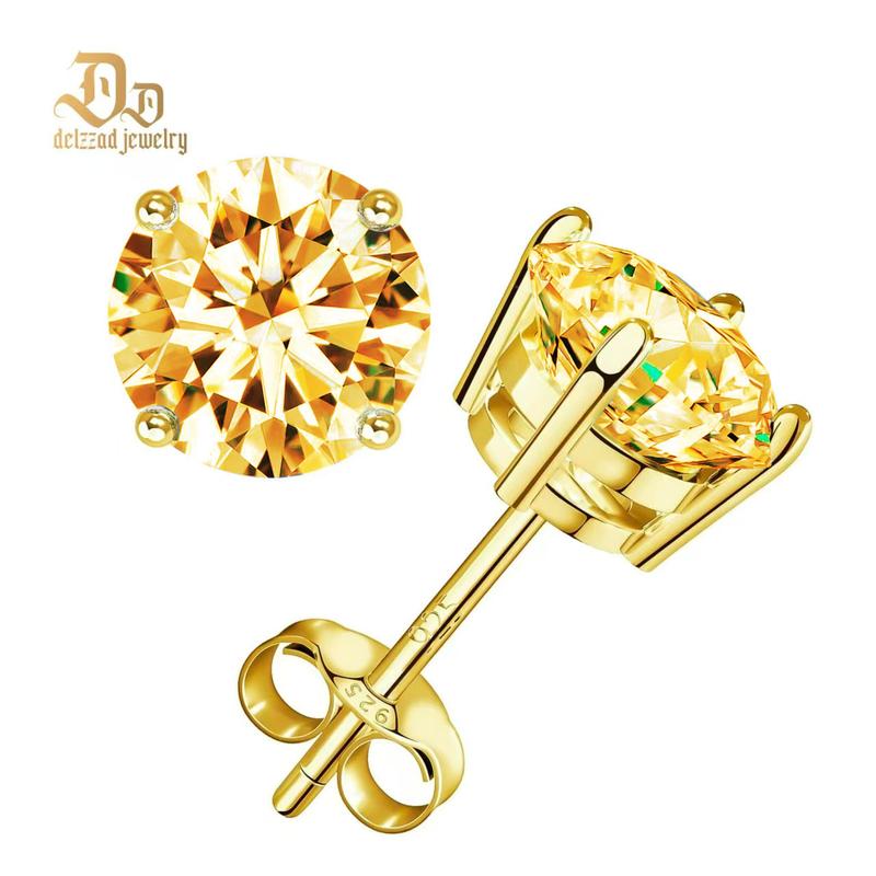 Delzzad 18k Gold-Plated Four Prong Stud Earrings Round Synthetic Moissanite Prong Stud Earrings Jewelry S925 Anniversary Day Birthday Valentine's Day Christmas Gifts For Men Women Delzzad 18k Gold-Plated Four Prong Stud Earrings Round Synthetic Moissanite Prong Stud Earrings Jewelry S925 Anniversary Day Birthday Valentine's Day Christmas Gifts For Men Women