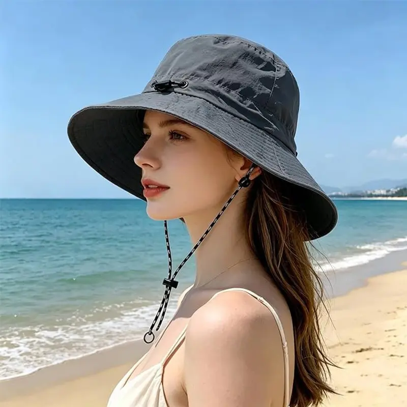 Unisex Portable Sun Protection Bucket Hat, Wide Brim Waterproof Rainproof Shade Hat, Lightweight Breathable Adjustable Drawstring, Foldable Pouch, Outdoor Activities, Hiking, Beach Trips, Exploration, and Fishing, Adjustable Sunscreen Hat