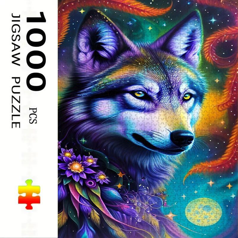 1000 Piece Wolf Puzzle with Flowers and Feathers, Large Adult