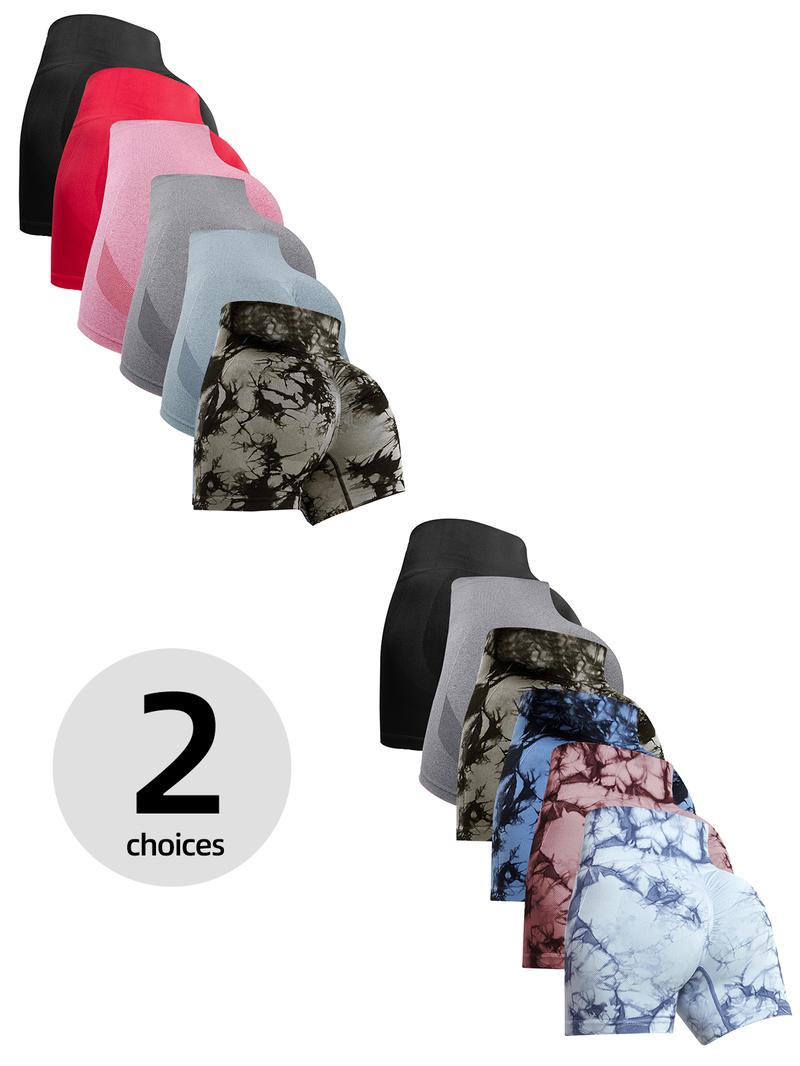 CHRLEISURE 6-Piece Set Of High Waisted Cycling Shorts Yoga Shorts, Solid Color Tie Dye Combination, Summer Cycling And Sports Yoga Shorts Combination Gymshorts Workout