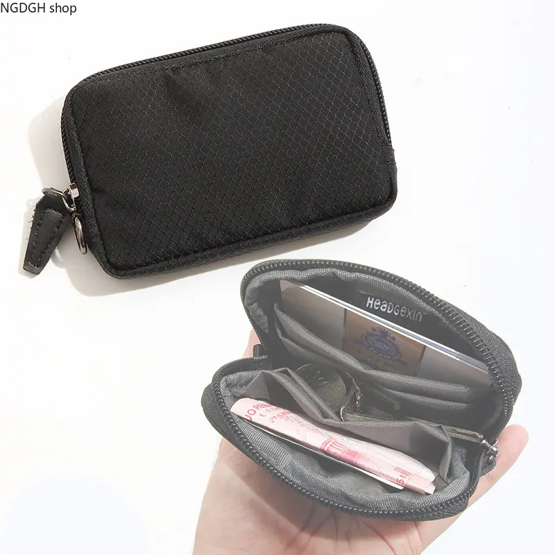 Unisex Snug Slim Waterproof Nylon Card & Key Pouch, Multi-Compartment Zippered Coin Wallet, Portable Keyring Design, Wear-Resistant Fabric for Outdoors & Daily Errands Backpack Attachment