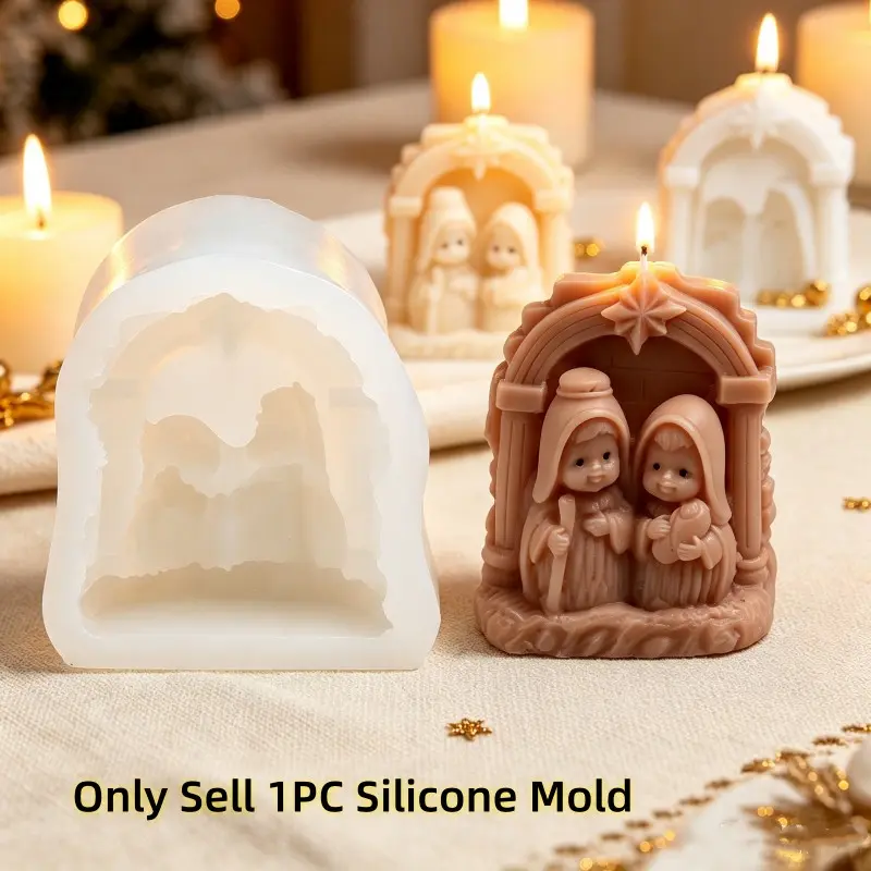 1PC/2PC Christmas Nativity Scene Silicone Candle Molds 3D Holy Family Manger Candle Mould for Soap, Resin, Gypsum, Plaster, DIY Holiday Craft & Home Decor