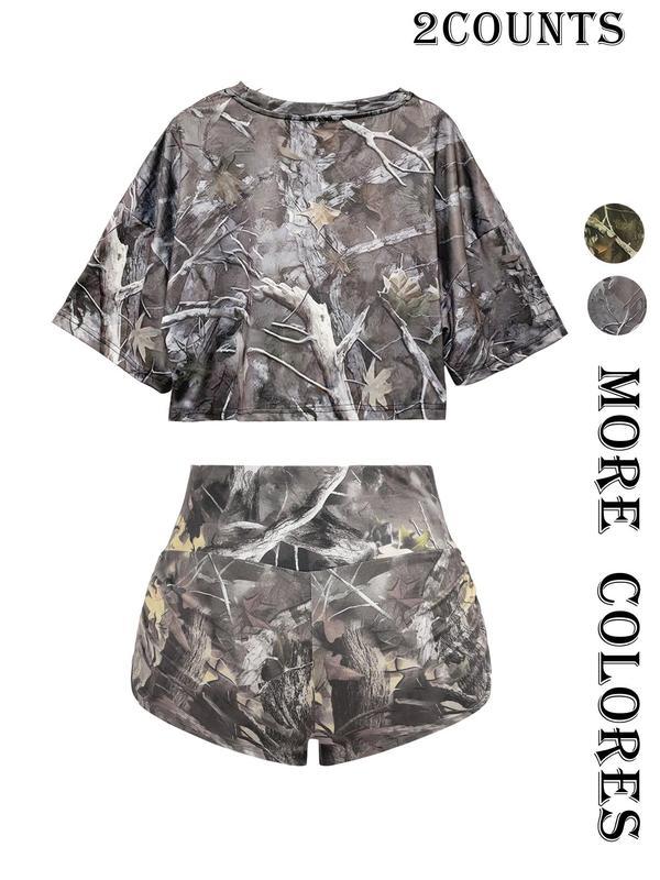 Women's Summer 2 Piece Set Chic Crop Tee & High Waist Shorts Matching Set Perfect for Vacation Daily Outdoorfun Fabric Fit Suits