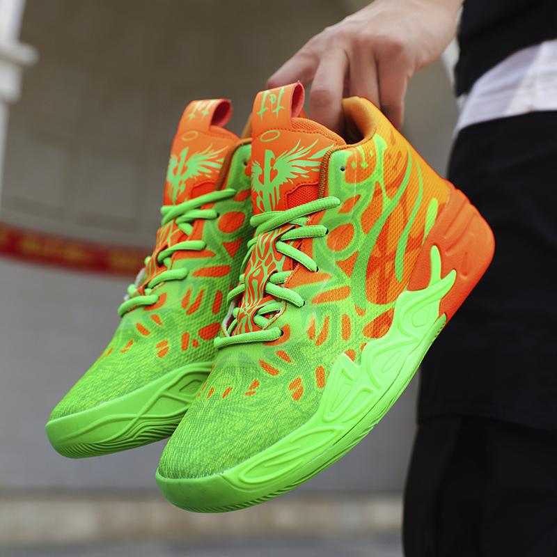 1 Pair Fluorescent Pink Green Graffiti Parent-Child High-Top Basketball Shoes Art Sports Style Breathable Mesh Material Shock Absorption Ankle Protection For Basketball Training And Trendy Daily Outfit