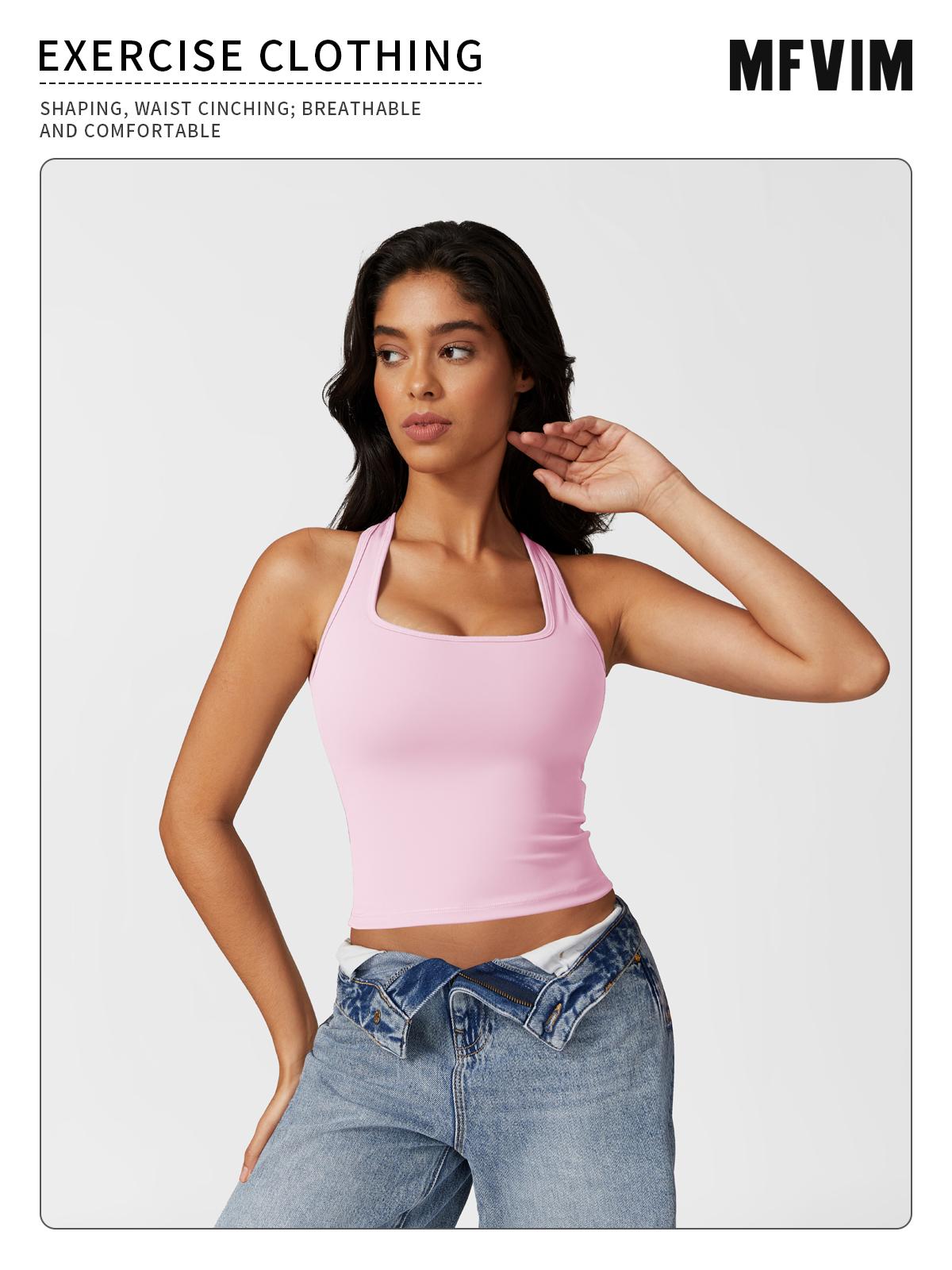 MFVIM Women's Sports Tops Casual Work Vest Basic Tank Top 2025 Summer Camisole Tank Slim Sleeveless Top Skinny Womenswear Sakura Pink Workout Activewear Gymclothes workout tops gym shirts sporty